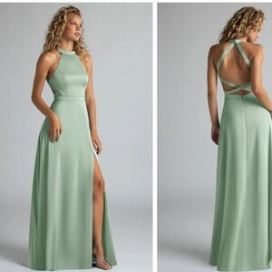 Azazie High Low Dress in Agave Green